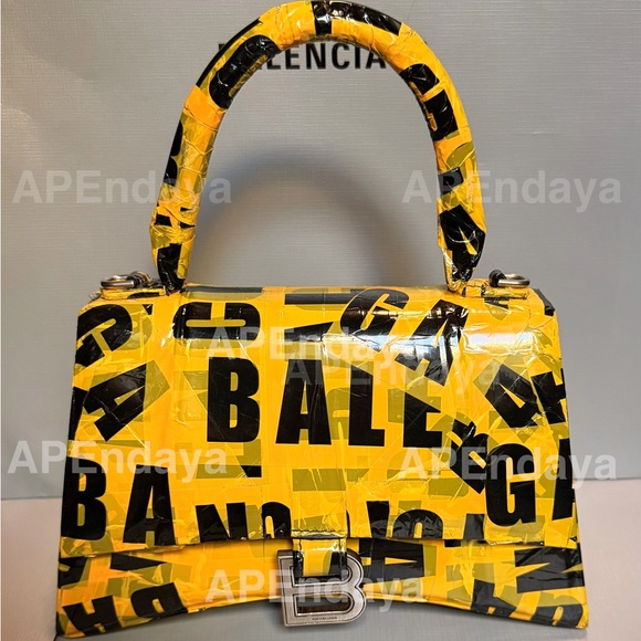 BALENCIAGA TAPE TRIMMED SMALL HOURGLASS LEATHER BAG - Picture 2 of 11